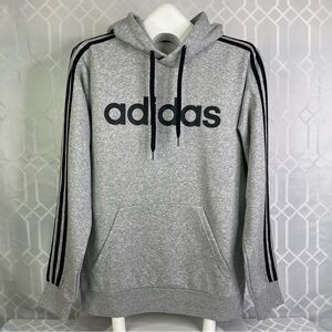NWT Adidas Essentials 3-Stripes Logo Pullover Hoodie Gray Black DU0495 Size M